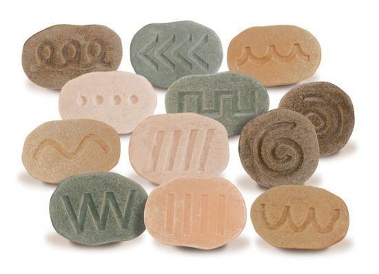 Twelve tactile patterned stones for pre-writing activities (4-5")