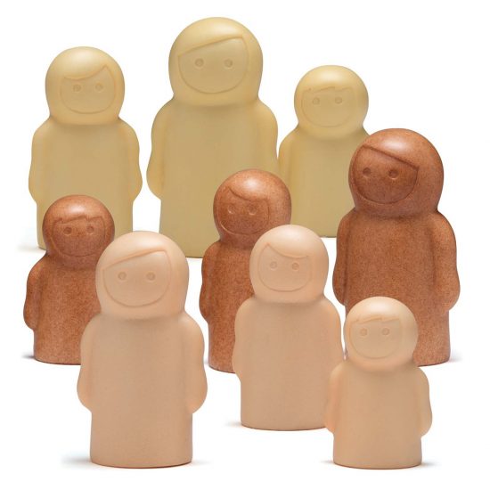 Different-sized play figures in a range of colours