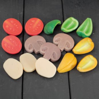 Set of 15 mud kitchen play pizza topping stones