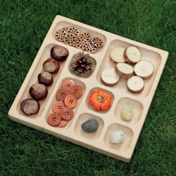 Natural wood tray for loose parts and counters
