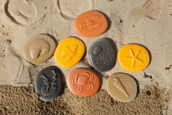 Tactile seaside-themed stones